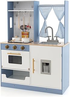 Sponsored You’re seeing this ad based on the product’s relevance to your search query.Learn more about this advertisement FANTASK Children's Wooden Kitchen Play Kitchen with Curtains, Stove, Sink, Oven & Water Dispenser, Toy Kitchen with Cookware, Sounds & Lights, for Children from 3 Years