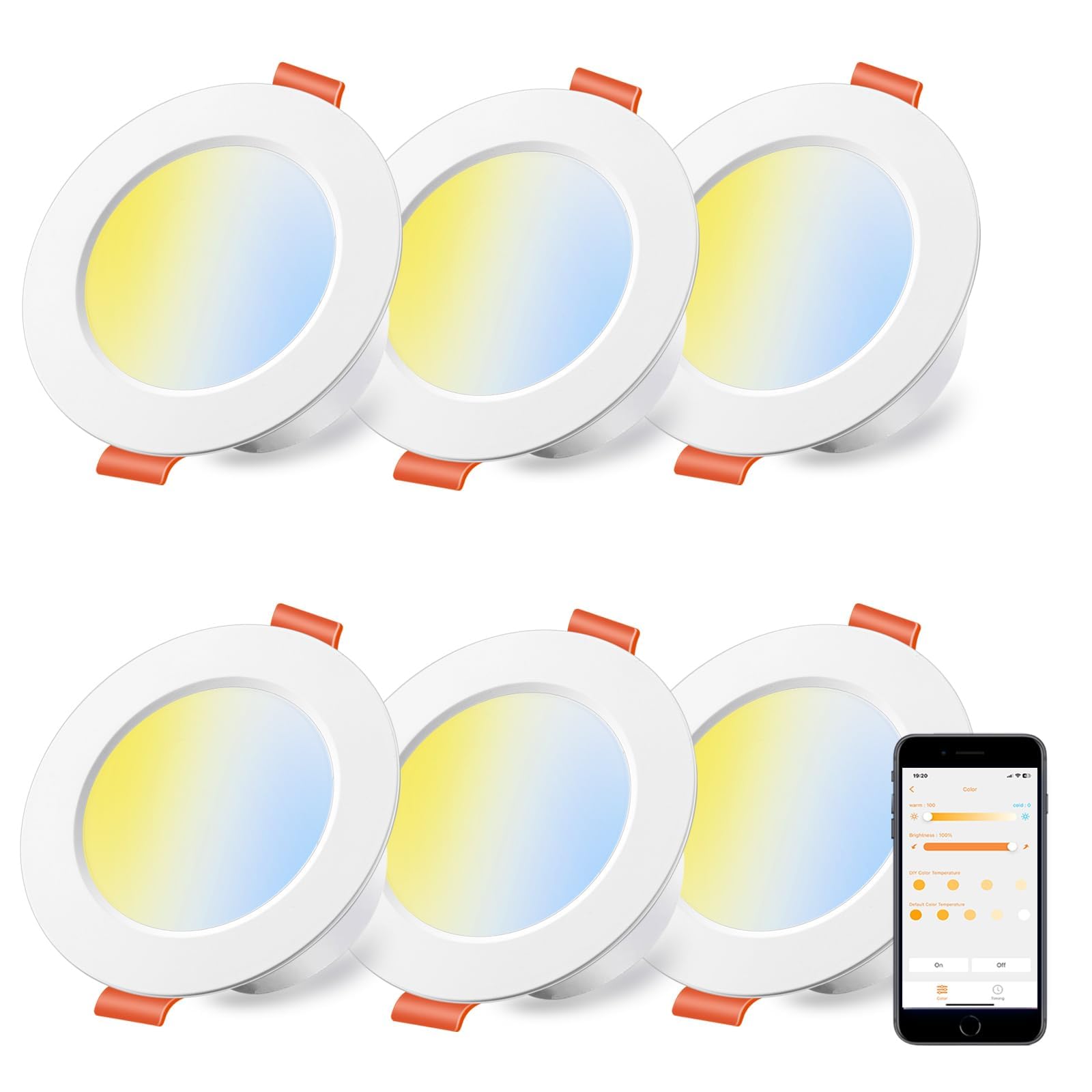 iLC Smart LED Einbaustrahler 8W (ersetzt 60W), Kompatibel mit Alexa (Echo-Geräte erforderlich), Lochmaß 68-85mm, Farbe Tempratur: 2700K-6000K, IP44 (6 Stück)