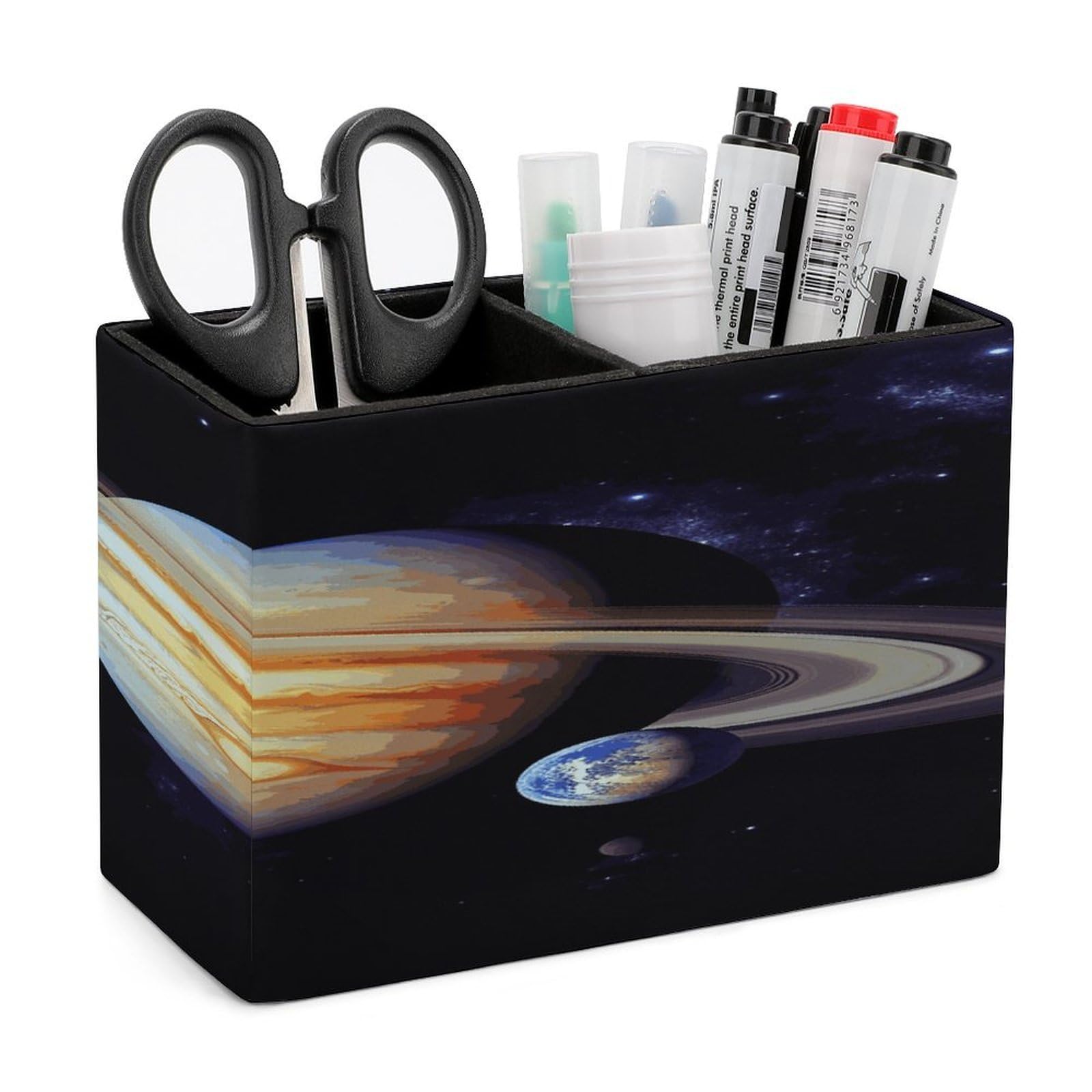 LDGSUPH Planet Jupiter Leather Pen Holder for Desk Organizer Caddy Large Pencil Cup Multi-function Pencil Holder Makeup Brush Holders Pen Organizer for Home Office Storage Box