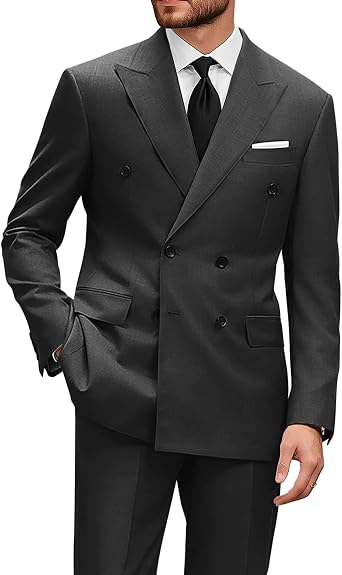 Wangyue Mens Double Breasted Suit 2 Piece Slim Fit Suits Double Breasted Blazer Men Wedding Prom Suit Jacket Pants Set