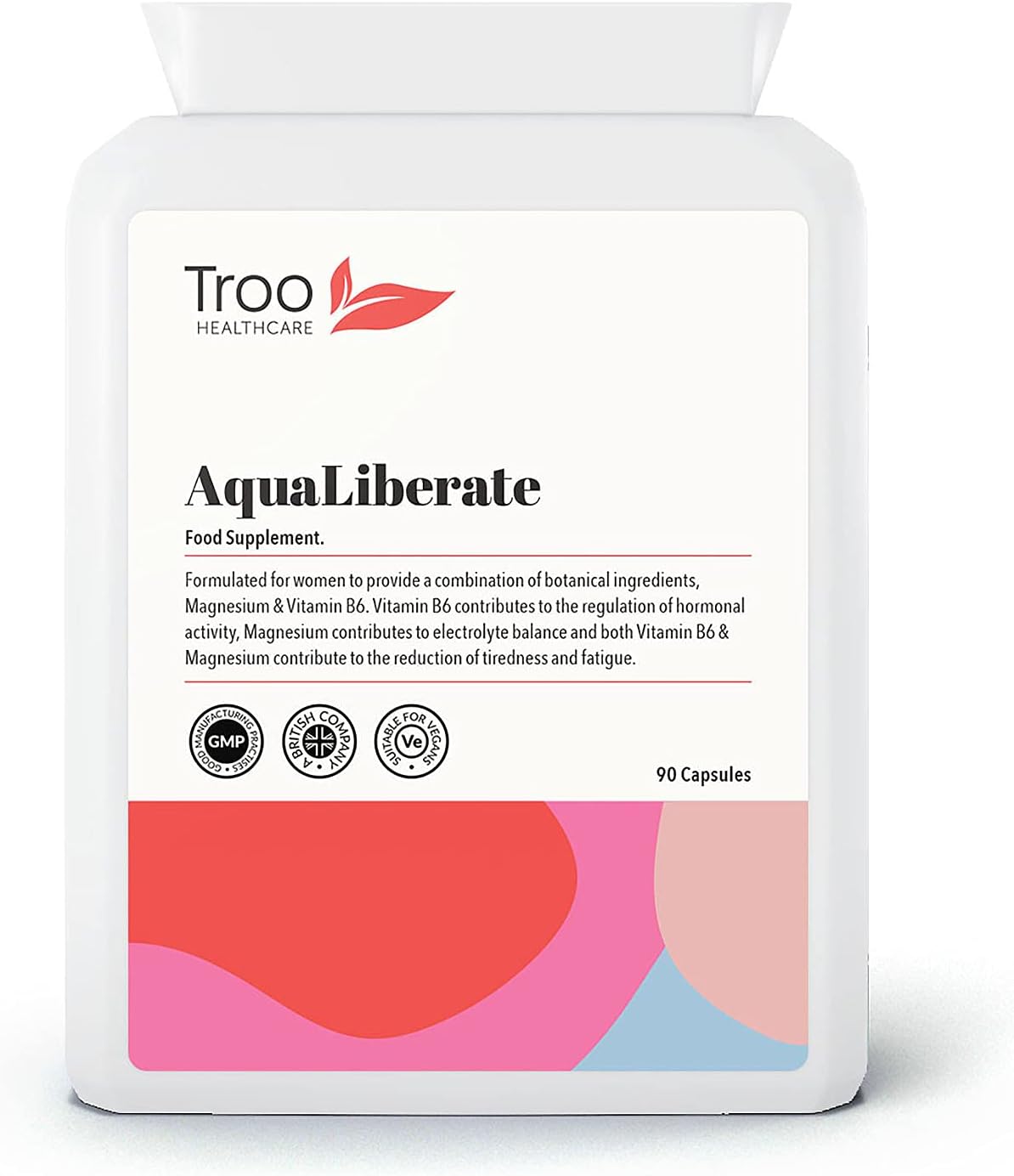 Troo Health Care Troo AQUALiberate 90 Capsules – Electrolyte and Hormonal Balance Supplement for Women – Botanical Blend with Magnesium and Vitamin B6 – UK Manufactured to GMP Standard