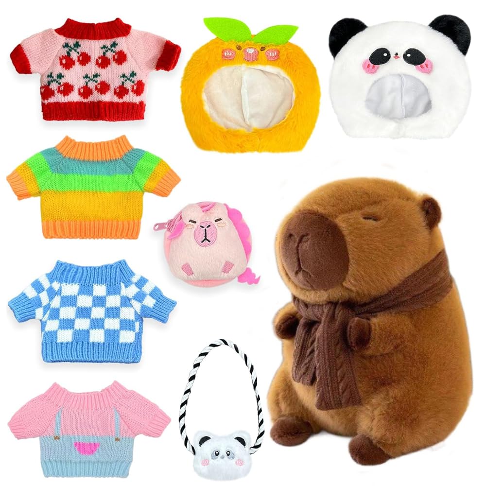 Dhqkqg Capybara Plush Toy, Capybara Plush with Clothes&Accessories, Dress Up Capy-bara Plush Toy, Capy-bara Stuffed Animal