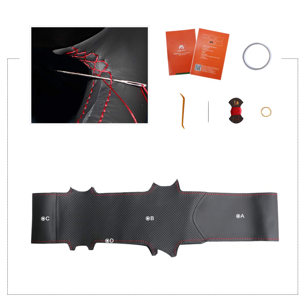 MEWANT Lenkradbezug für Benz W204 C-Klasse 2007-2010 C280 C230 C180 C260 C200 C300 Lenkradhülle aus Kunstleder Mikrofaser Leder Lenkradbezug per Hand Nähen