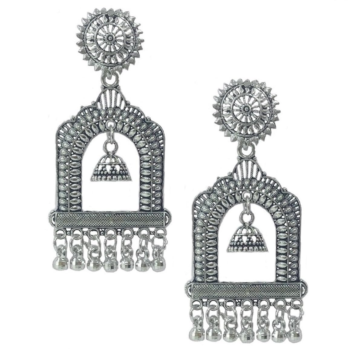 VAMA FASHIONS Boho Afghani Vintage Tribal Style Traditional Oxidised Silver Combo Stud Piercing Earring For Women & Girls (Afghani Tribal Earrings) (B0D8G58L4B) Amazon Price History, Amazon Price Tracker
