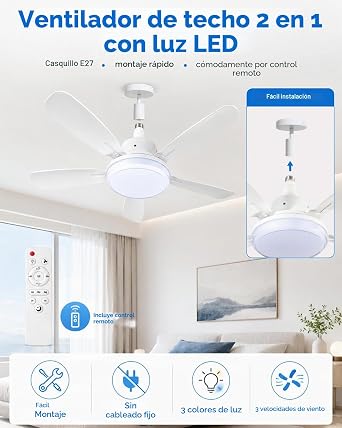 Ceiling Fan with Light and Remote Control, E27 [Energy Class D]