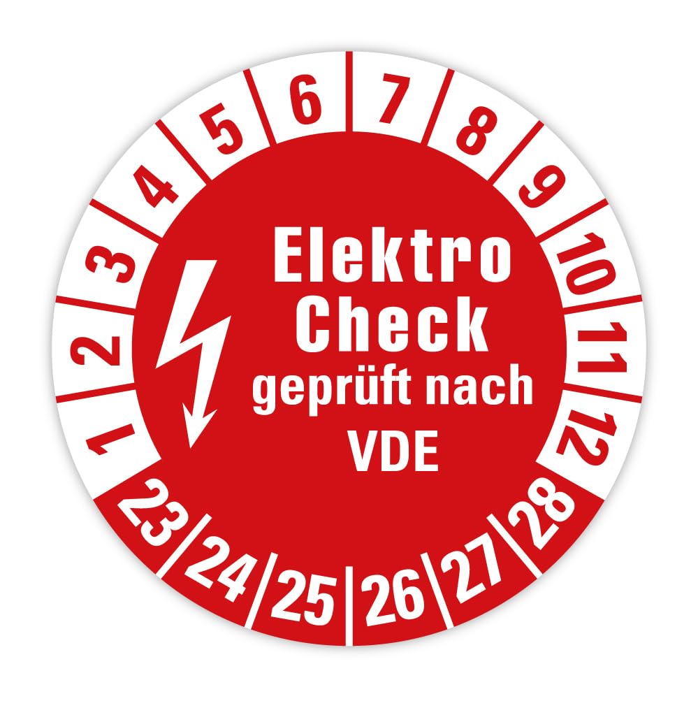 VDE-Prüfplakette „Elektro Check Geprüft“ – 20 Mm, Selbstklebend, UV-beständig, Made In Germany (100 Stück)