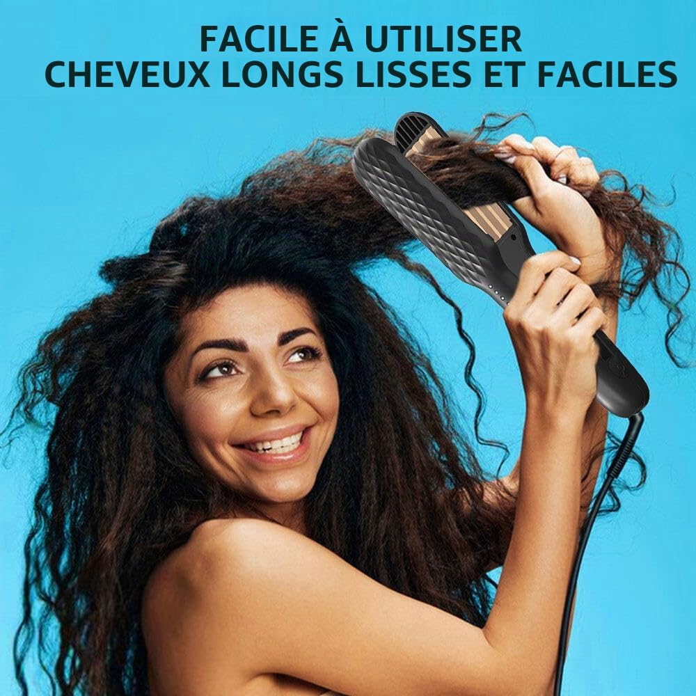 Fer à Gaufrer les Cheveux Cheveux, Gaufrière Reglable en Température, Chauffage Rapide, Pour Cheveux Longs et Courts, Donner du Volume