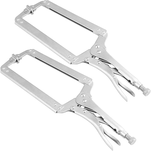 Miniatura 10 de Paquete de 5 alicates de bloqueo de abrazadera C de 11 pulgadas, abrazadera C de bloqueo, alicates C ajustables chapados en níquel para trabajo de