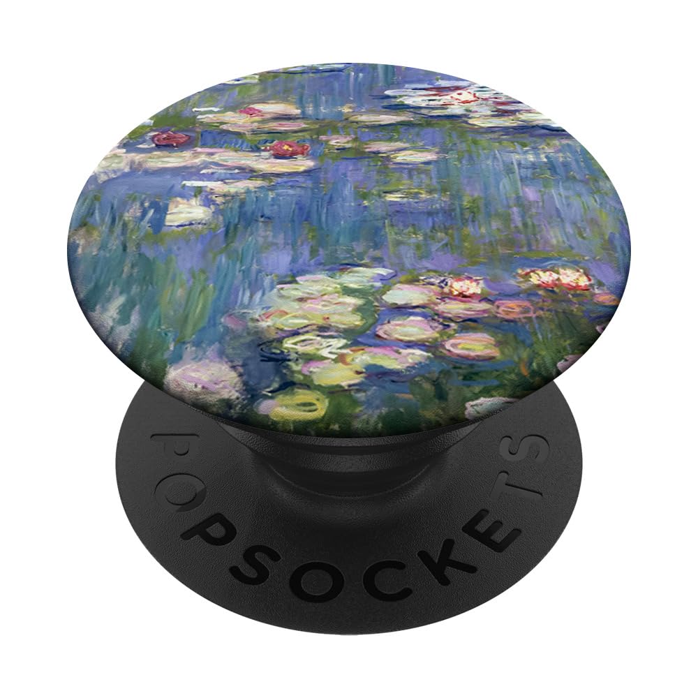 PopSockets Monet's Water Lilies Modern Art Impressionism Painting Phone Grip - Black - Compatible with Smooth, Hard, Plastic Phone Cases