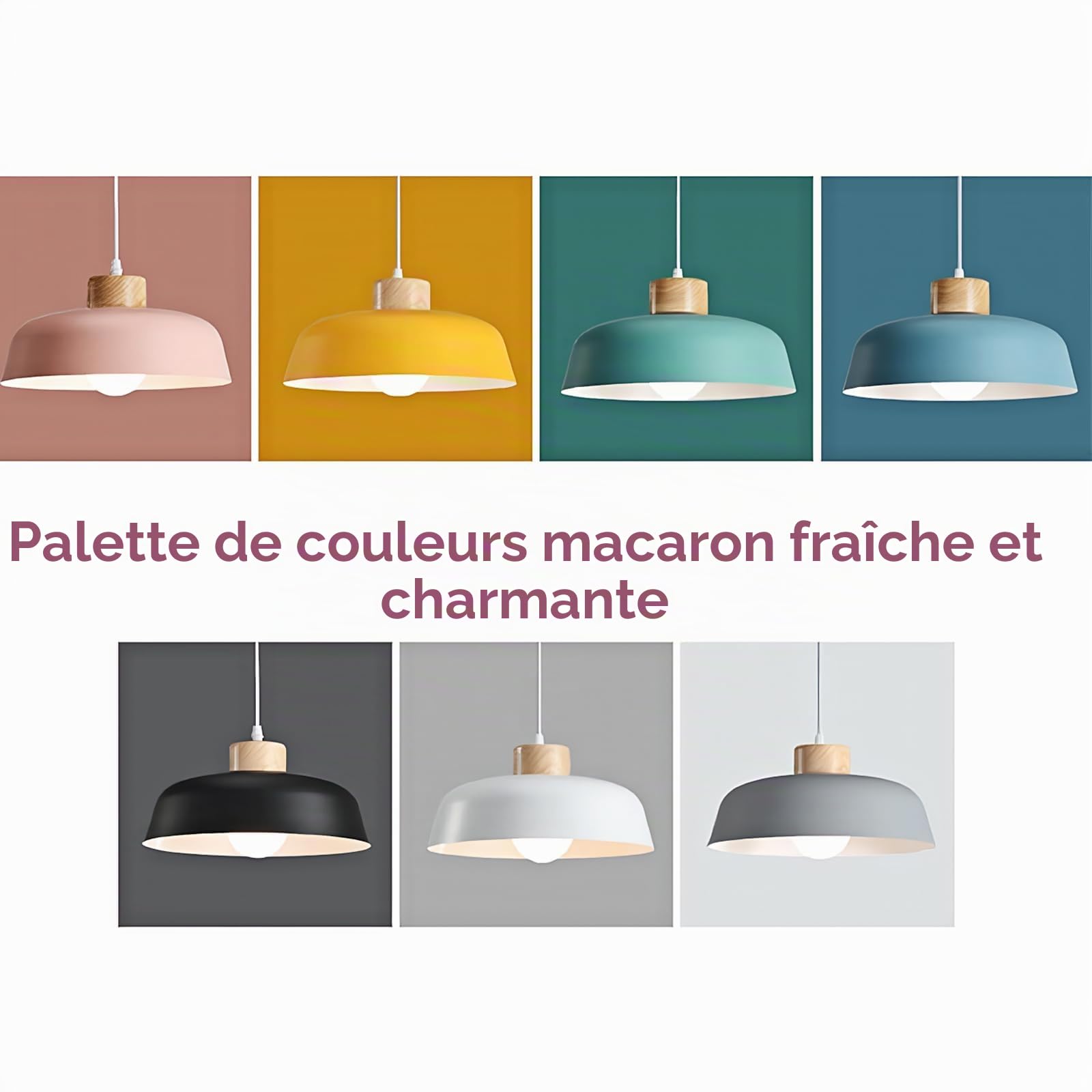 EKSED Suspension ronde en métal de 300 mm de couleur macaron, finition en bois simple moderne E27 Loft Bar Plafonnier, Lustre de salle à manger d'îlot de cuisine (Vert)