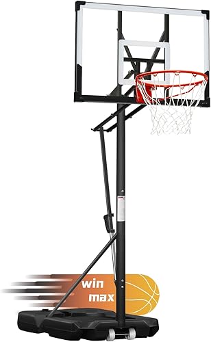 WIN.MAX Portable Basketball Hoop Quickly Height Adjusted 4.9-10ft OutdoorIndoor Basketball Goal System with 44 inch Backboard and Wheels for Adults