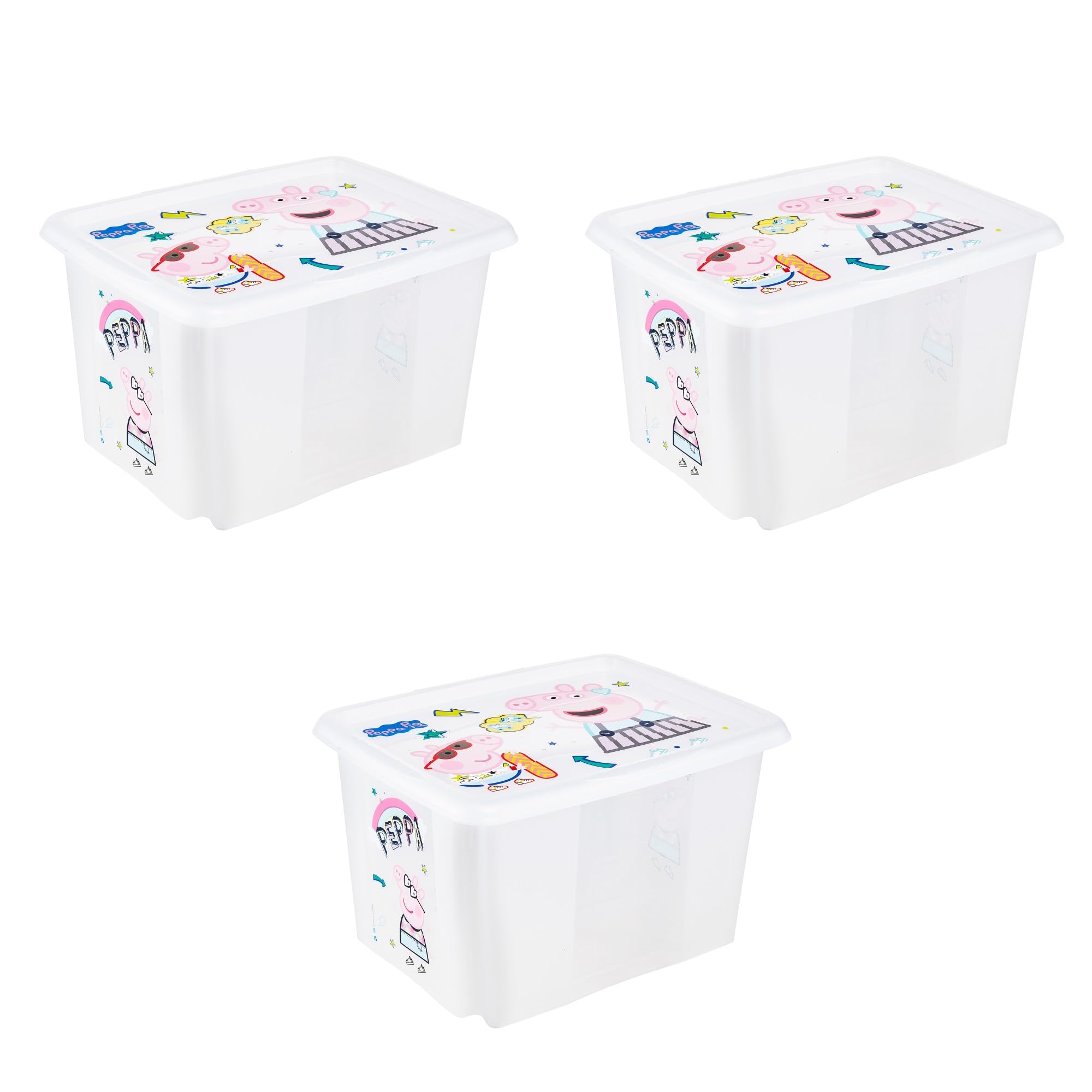 keeeper Karolina 3 x Peppa Pig Storage Box with Lid, Rotatable and Stackable, for Kids, 30 Litres, Transparent โ image 1