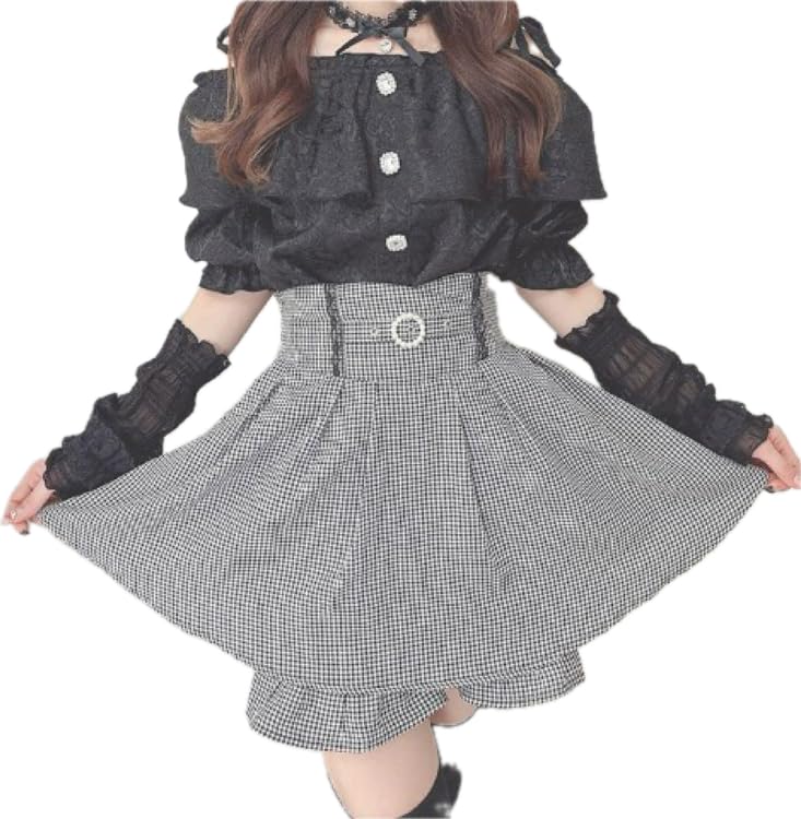 Amazon.co.jp: 眞白ありす オフショルダー ブラウス スカパン 黒