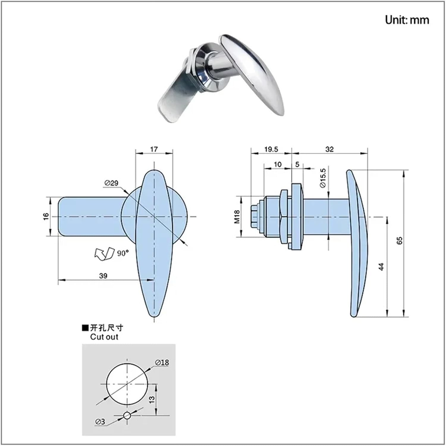 Zinc Alloy Handle Rotating Tongue Lock Industrial Electromechanical Equipment Distribution Box Control Cabinet Door
