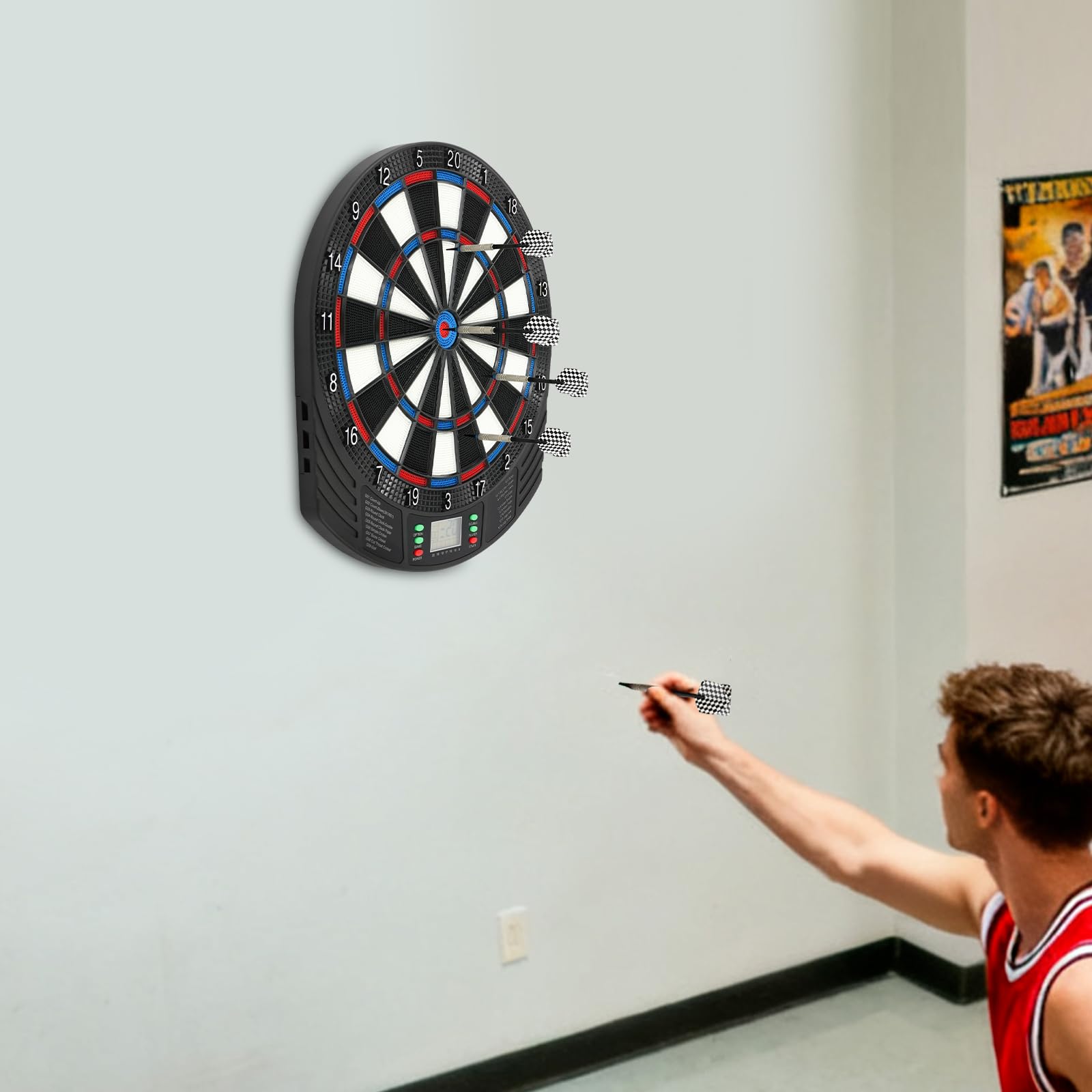 Cible de fléchettes électronique avec écran LCD, alternative à 18 jeux, comptage automatique pour 1 à 8 joueurs, montage mural pour la maison, le bureau