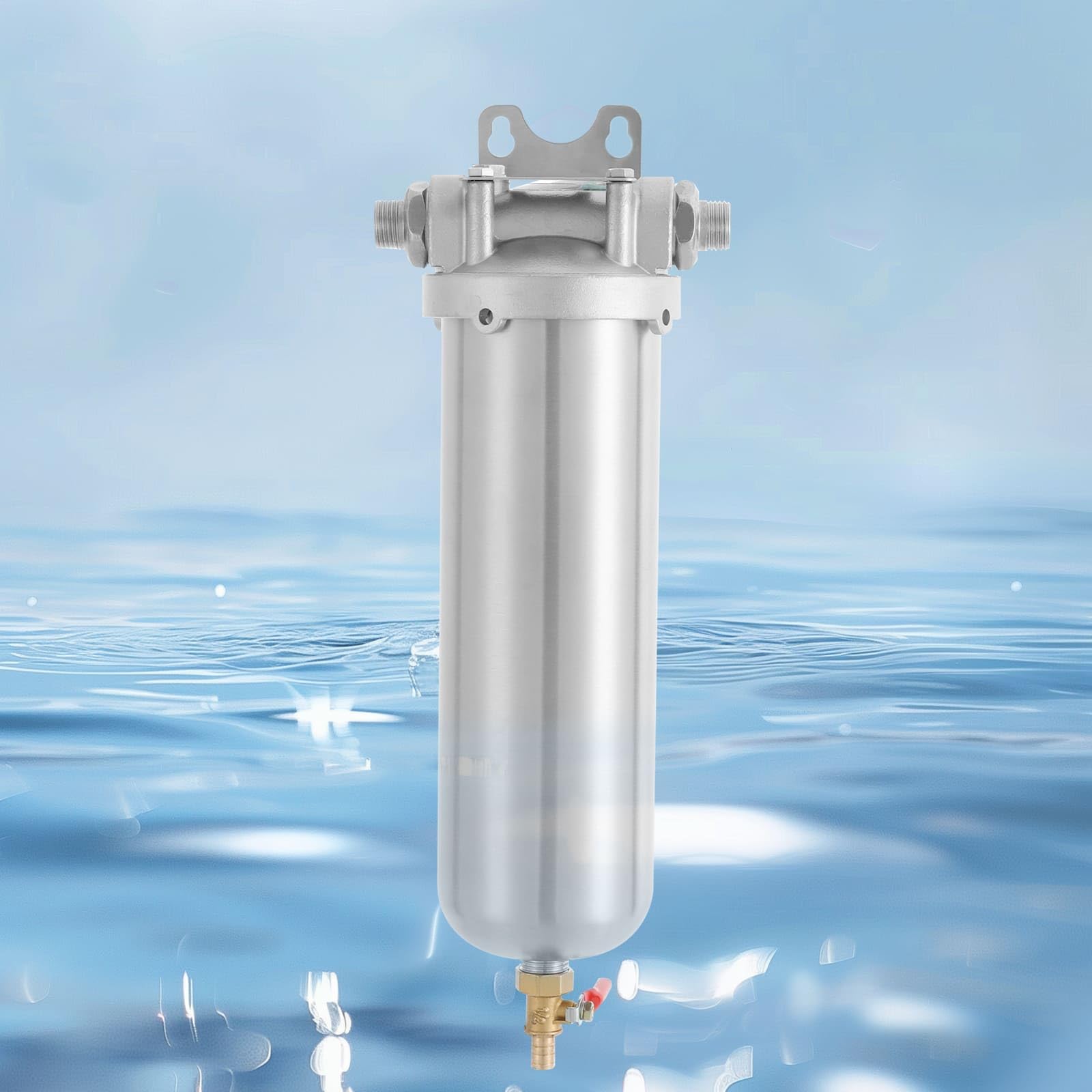 Sistema de filtración de agua bajo fregadero de acero inoxidable, gran caudal 8000 L/H, filtro de doble capa 40 µm, para eliminar sedimentos, gusanos, partículas de impurezas grandes