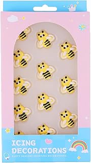 Edible 12 pieces Bee cake decorations, Bees cupcake toppers, perfect Icing Cookies decro for Valentine's Day Birthday Halloween Thanksgiving Christmas party Team Dinner