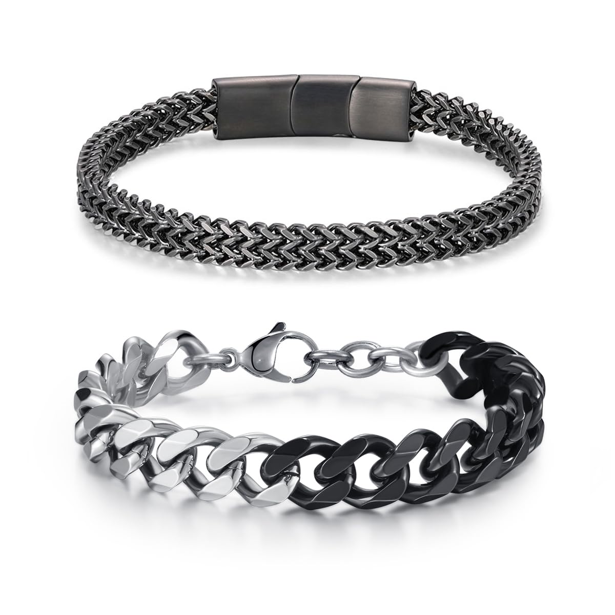 LUCKY2+7 2PCS Bracelets for Men Stainless Steel Mens Bracelet Magnetic Clasp & Lobster Clasp