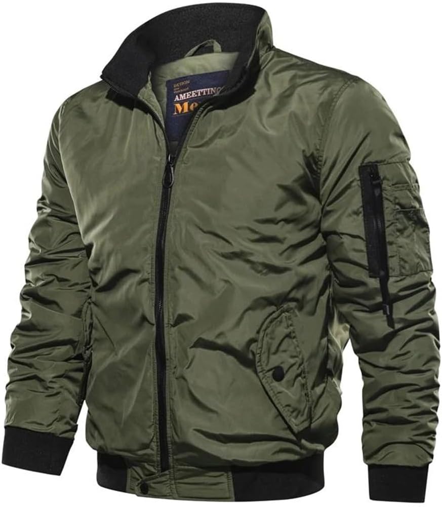Men Outdoors Stand Collar Leisure Baseball Clothes Simple Flight Jacket Coats