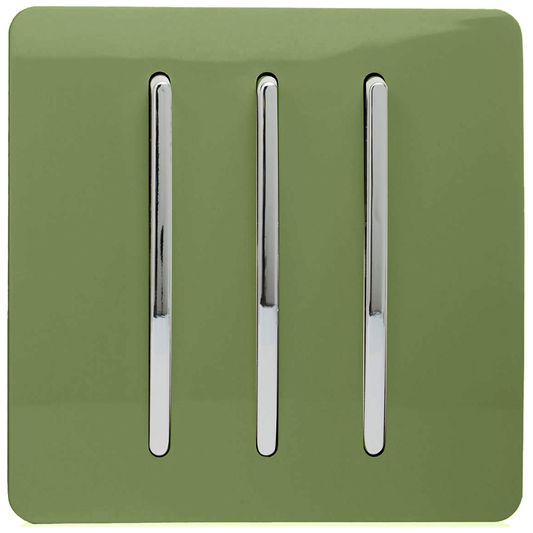Trendi 3 Gang 1 Way Artistic Modern Glossy 10 Amp Rocker Tactile Light Switch Moss Green