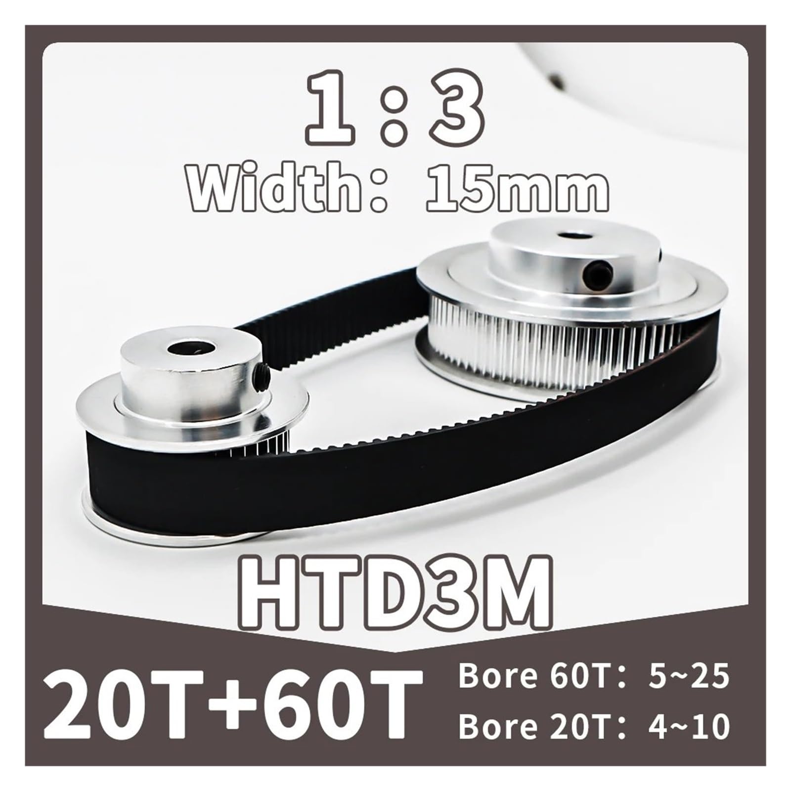 Courroie Kit Poulie Courroie Distribution 20T 60T HTD 300CM Largeur 15mm, Réduction 1:3 Roues Synchrones 20 Dents Kit 300CM 60 Dents Transmission Courroies(10mm,20T 5MM_LENGTH 417MM)