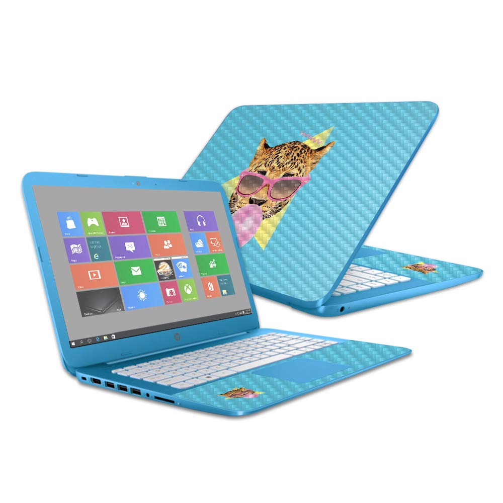 MightySkins Carbon Fiber Skin for HP Stream 14" (2016) - Bubble Gum Cheetah | Protective, Durable Textured Carbon Fiber Finish | Easy to Apply, Remove, and Change Styles | Made in The USA