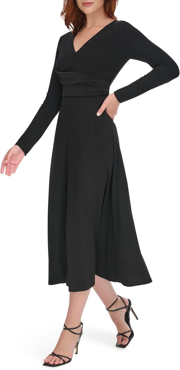 Tommy Hilfiger Womens Long Sleeve V-Neck Side Drape Dress - Image 3