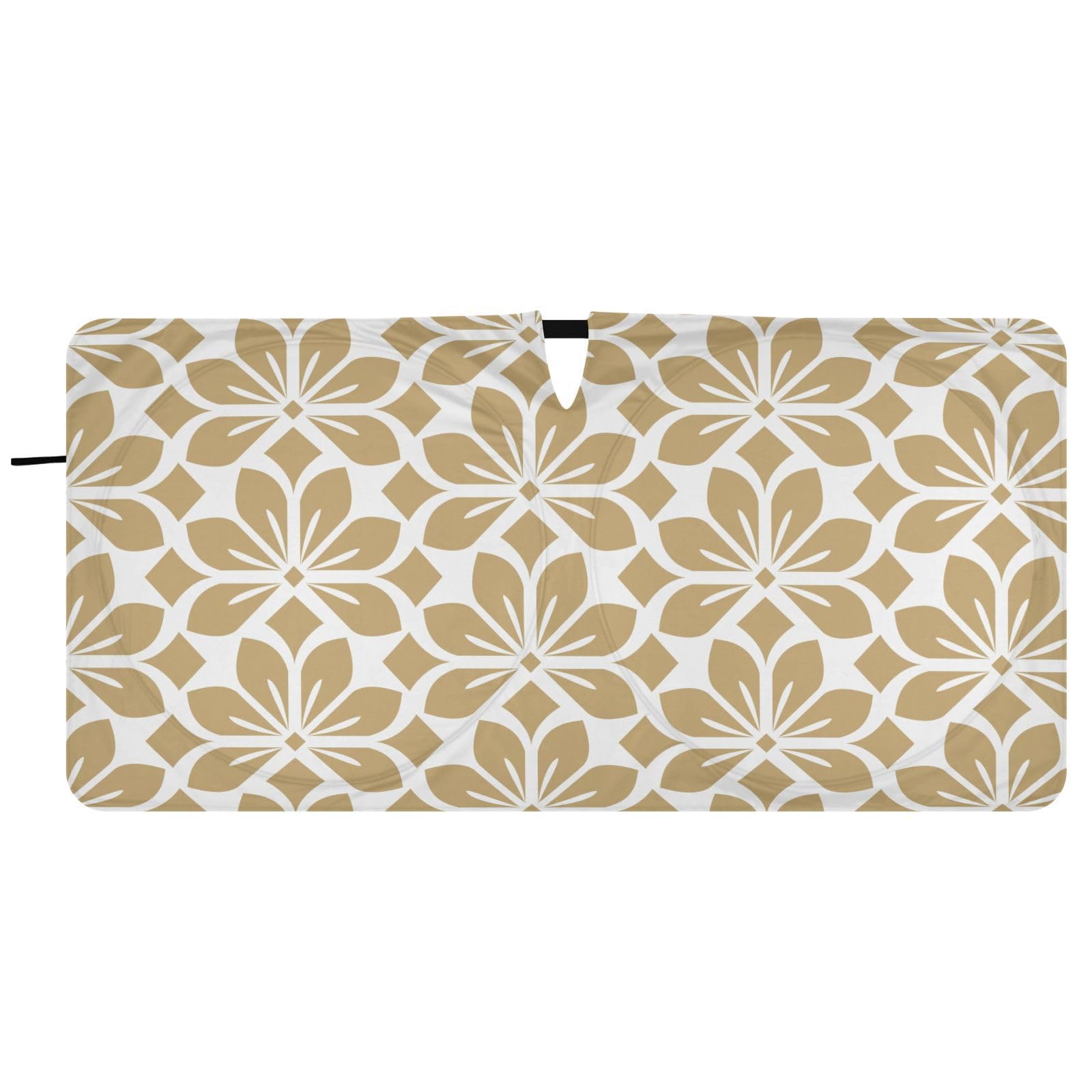 Geometric Gold Floral Front Windshield Sun Shade for Car Trucks Foldable Car Sun Visor with Storage Pouch Sun Heat Protection for Window Automotive Interior Accessories Most Sedans SUV