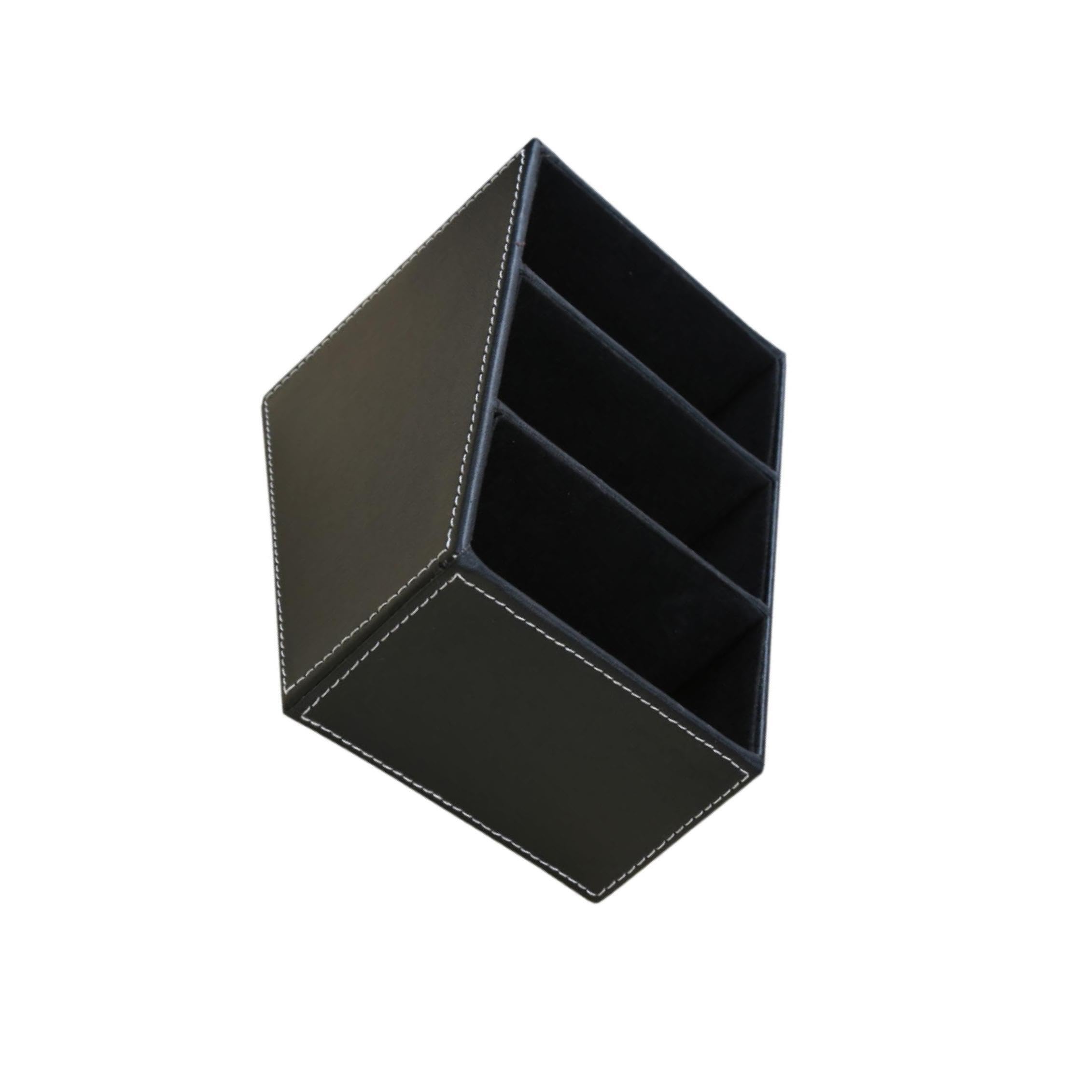 TWISAXC Desktop Organizer With Remote Control Holder Desktop Storage Organizer Crafted Premium PU Leather Offering Elegant Solutions Home Office Bedroom Desk, Black, 13x16.1x13.2cm