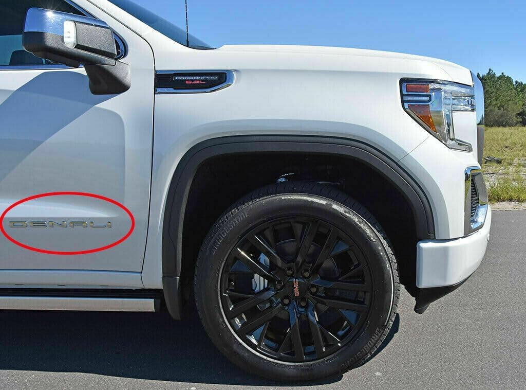 4Pcs Kit 2019-2026 Sierra Denali Letters Emblems 1500 HD 2500 HD 3500 HD AT4 Nameplate Badge Replacement for Sierra Denali (Chrome Silver)