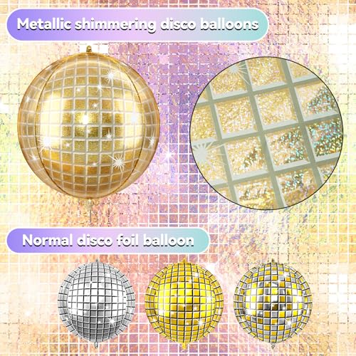 Image of 6pcs 22 Inch Gold Disco Ball Balloons, Shiny Gold Big Disco Foil Balloons