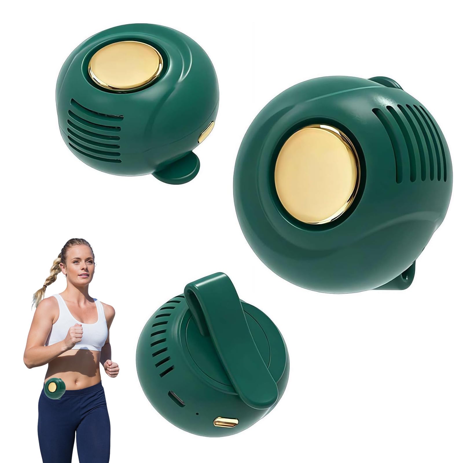 YSINOBEAR Clip On Waist & Neck Fan,Small Clip Fan,Portable Silent Mini Bladeless Whirlwind for Waist Clip,Ultra-Quiet 3-Speed Cooling Fan for Outdoorr/Travel/Office/Shirt (Green-B)