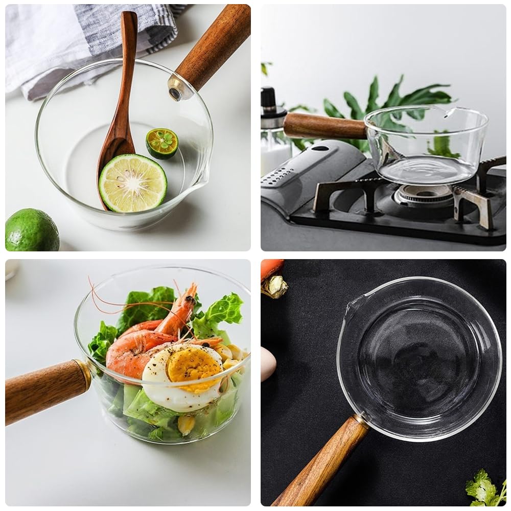 Mini Rondelek, Szklany Garnek Do Mleka O Pojemności 400/600 Ml Nieprzywierający Podgrzewacz Do Masła Z Dziobkami Mały Tygiel Z Drewnianą Rączką(400ML)