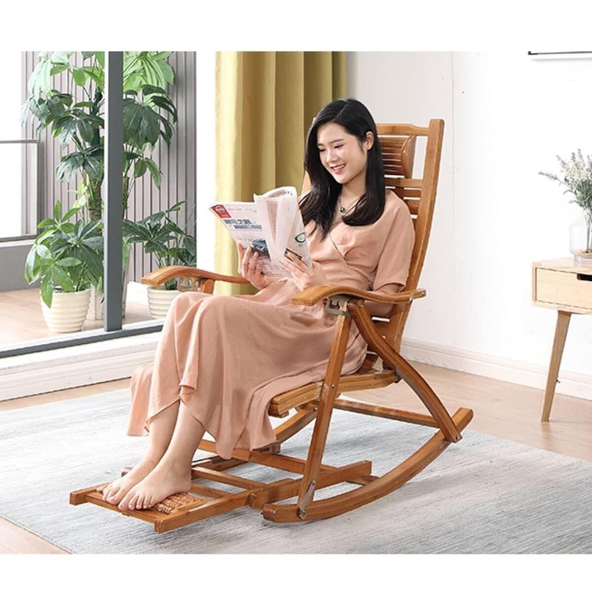 Fauteuil à Bascule inclinable et Pliable, rembourré et Doux, idéal pour Balcon, Piscine, Jardin, Loisirs en Bois, Chaise de Bureau (café)