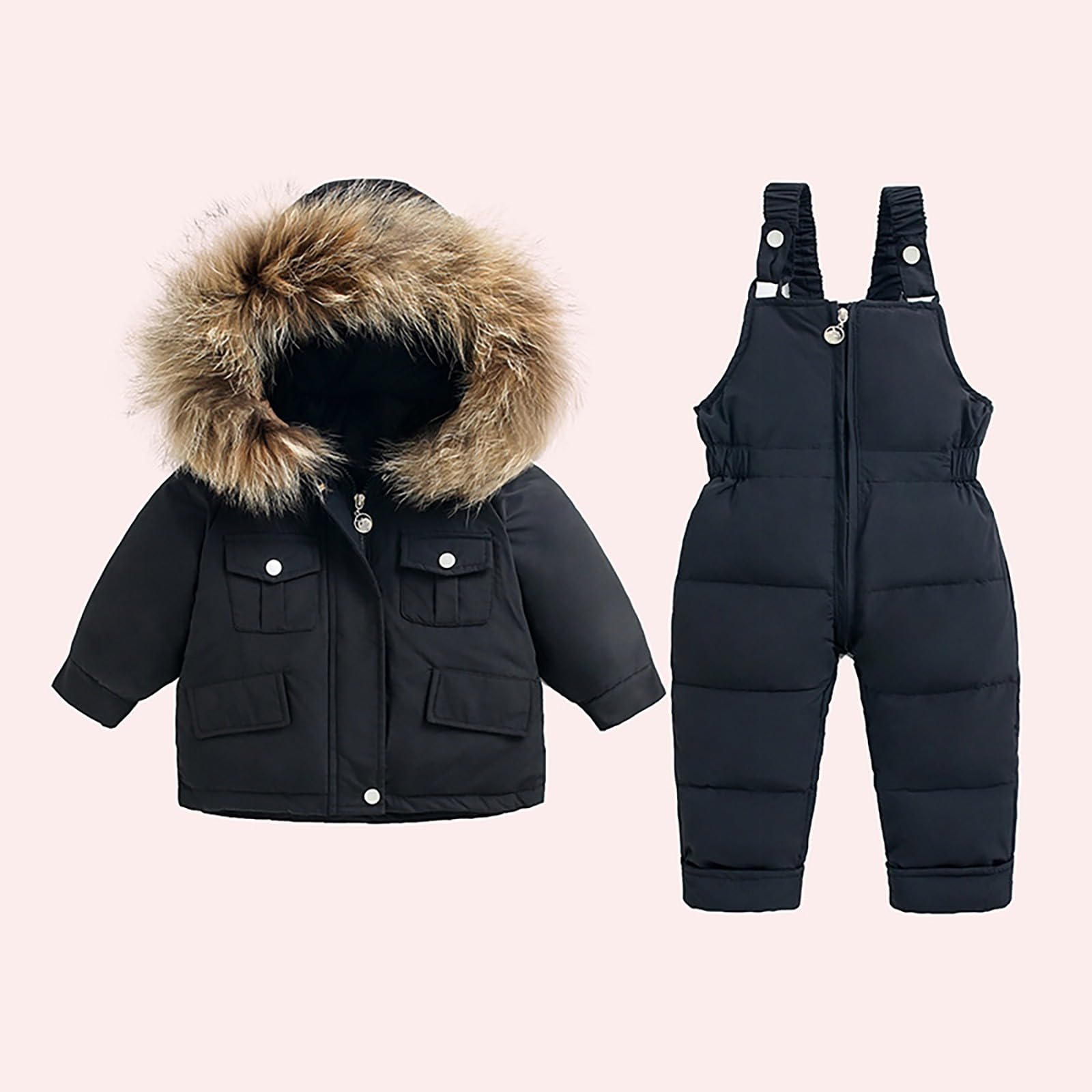 Pantalones infantiles Niñas Traje de nieve monocolor para invierno para niñas y, peto y chaqueta con capucha con cremallera 4 años