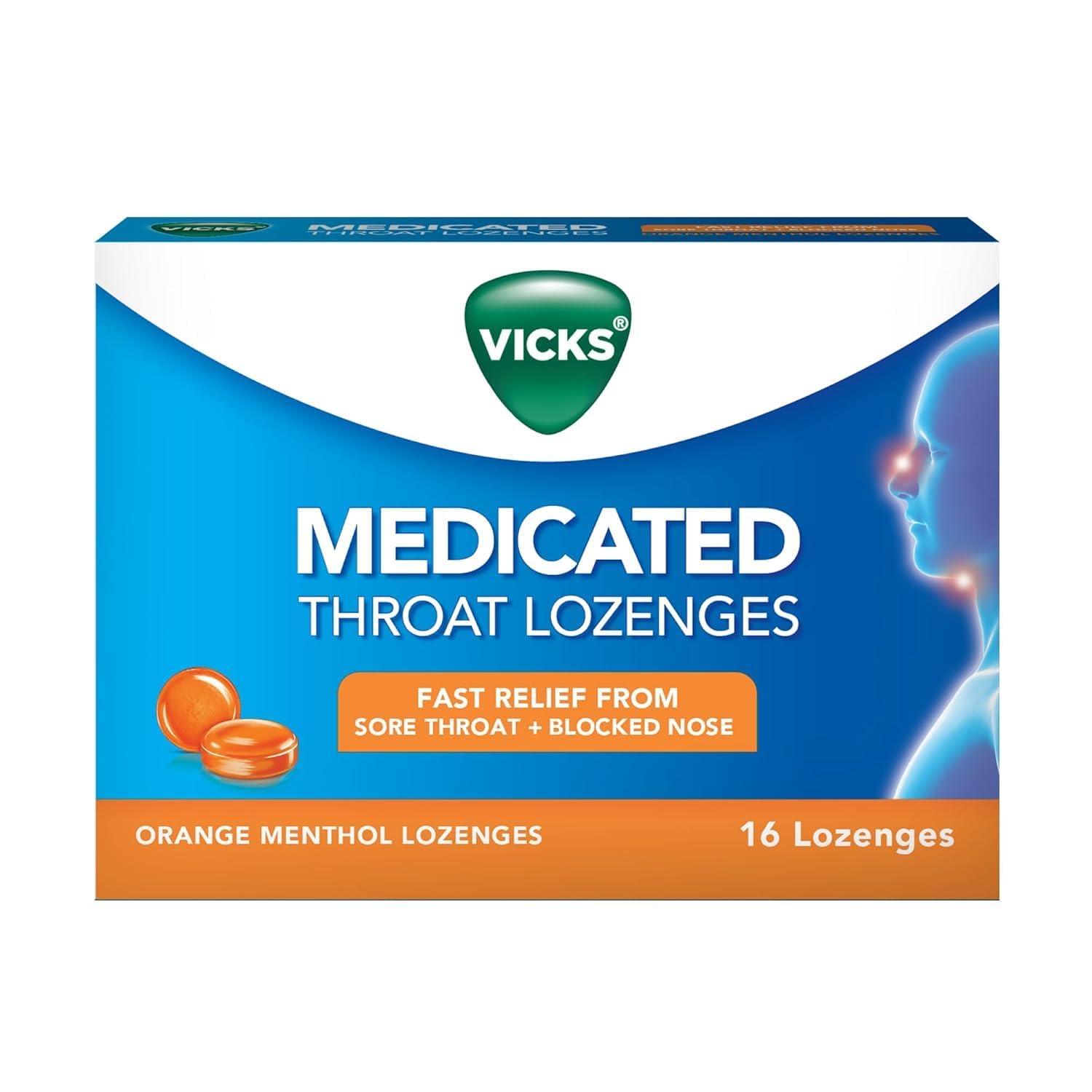 Vicks Medicated Throat Lozenges, 16 Lozenges, Orange Menthol Flavor, Fast Sore Throat & Blocked Nose Relief, Portable and Effective, Essential for On-the-Go Cough and Cold Comfort-image-14