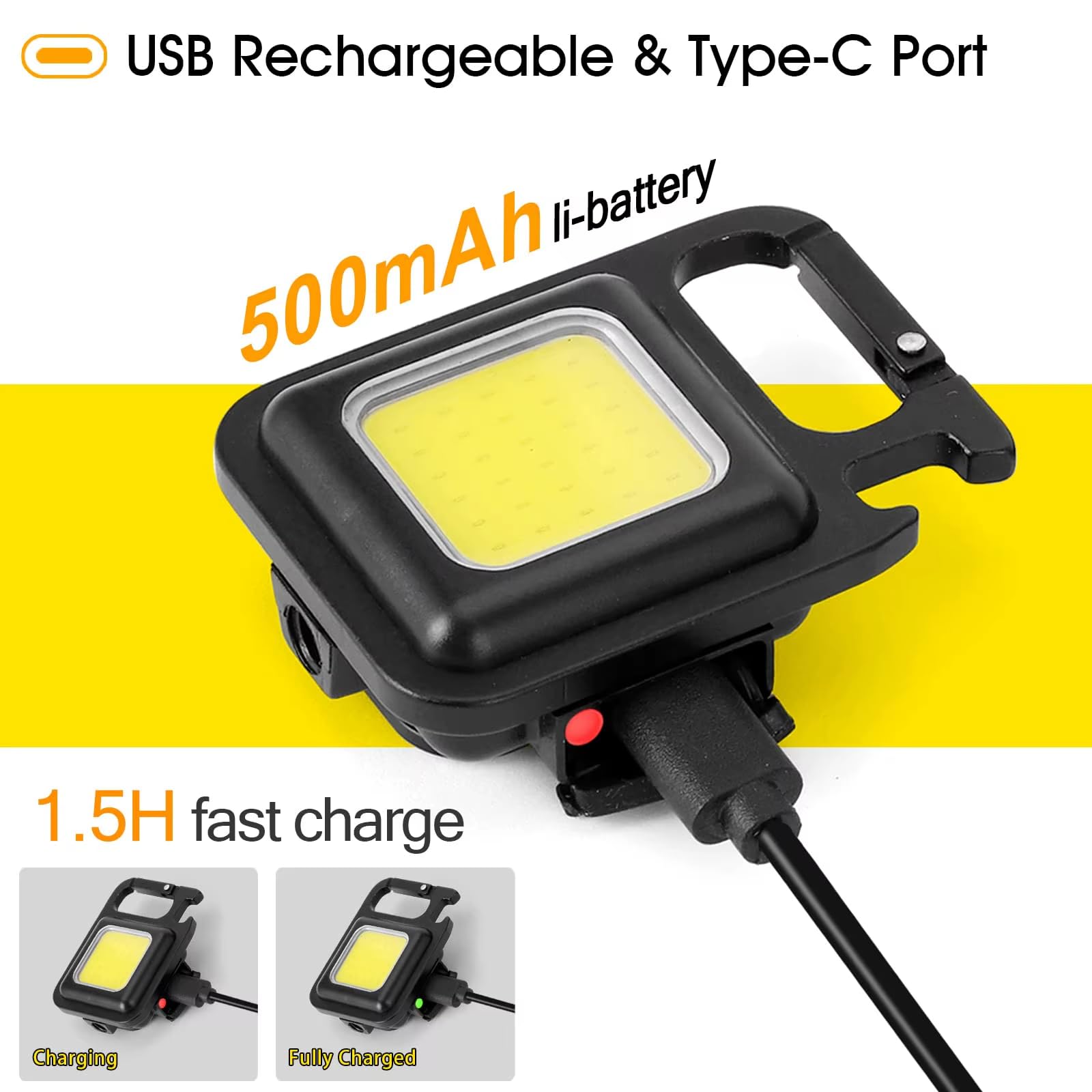Nozzy COB Ultra Bright Rechargeable Keychain Light, Black, Mini - Image 3