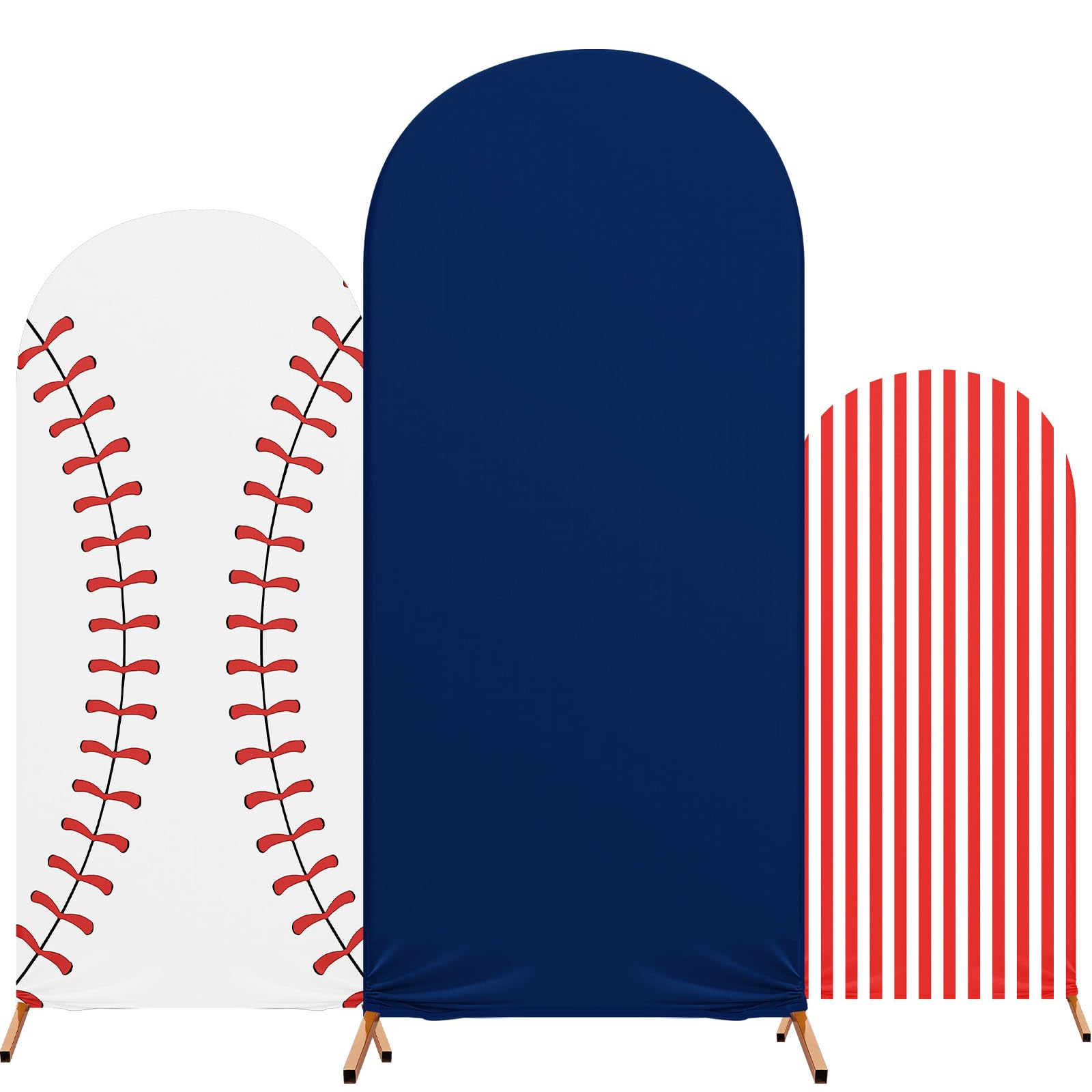 RimCereal 3 Set Baseball Theme Arch Backdrop Stand Covers Sport Background Arched Stretchy Fabric Backdrop Cover for Boys Birthday Baseball Party
