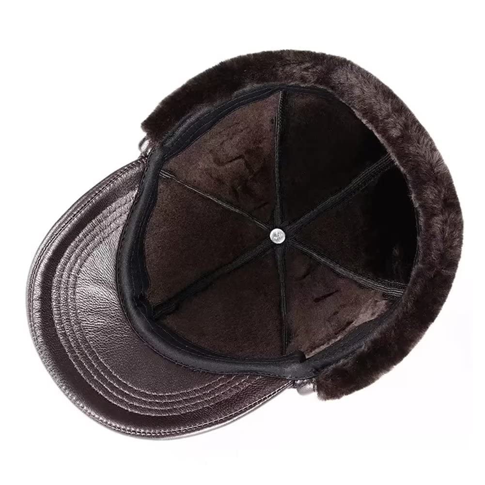 UMJIGF Winter Warm Hats with Ear Flaps Leather Hat for Men Leather Cap Black -56-57cm,Brown-58-59cm