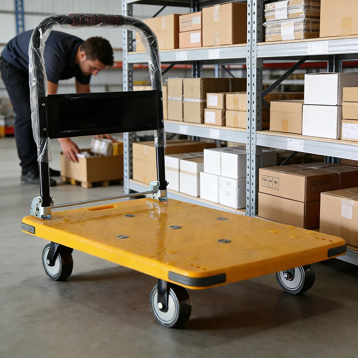Chariot Pliable à roulettes 200 kg, Chariot Plateforme avec Roue de Secours, BaiYouMei 72x50cm Grande Surface Chariot de Transport, Portable Trolley/Aide au Transport avec roulettes pivotantes