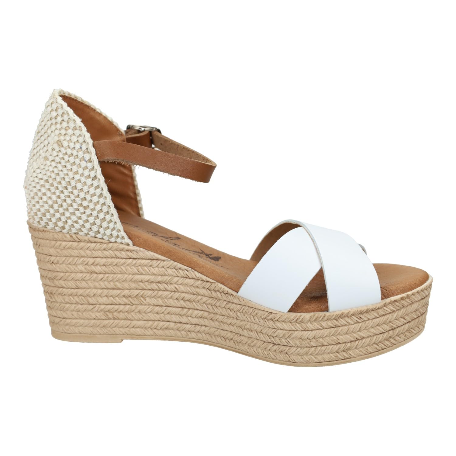 SANDALI M704 Blancas de Piel para Mujer con cuña de 6cm, Verano con cuña, Hechas en España Mujer