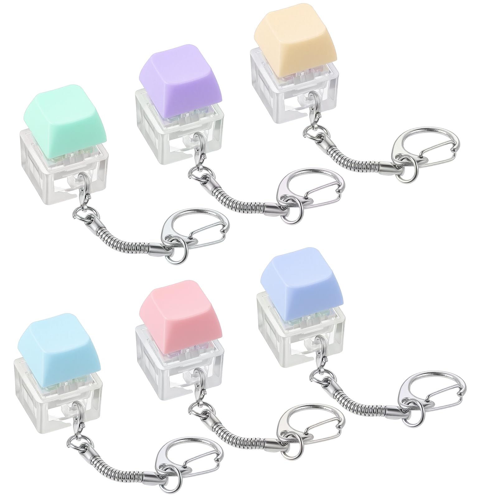 Qianyu 6 Pack Keyboard Fidget Toy Fidget Clicker Keyboard Keychain Decompression Button Finger Clicker Toys Keycap Fidgets Keychain for Adults DIY Crafts Party Supplies