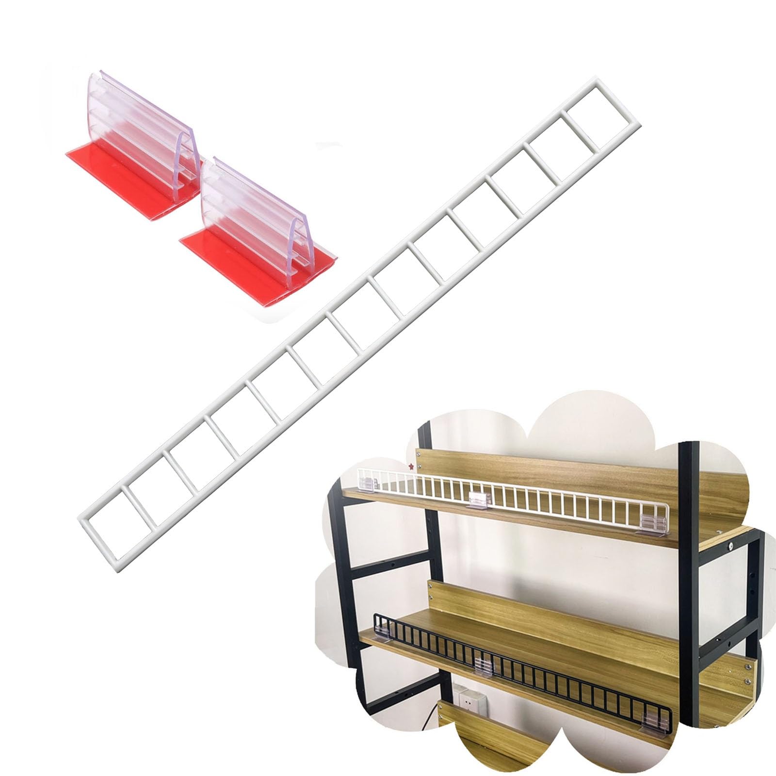 Shelf Safety Rail/Anti-Slip Guard Organizer, Stick-On PVC Divider Bar for Kitchen, Closet, Bathroom, Garage & Metal/Wood Shelving(White,L-115cm/45.3in)