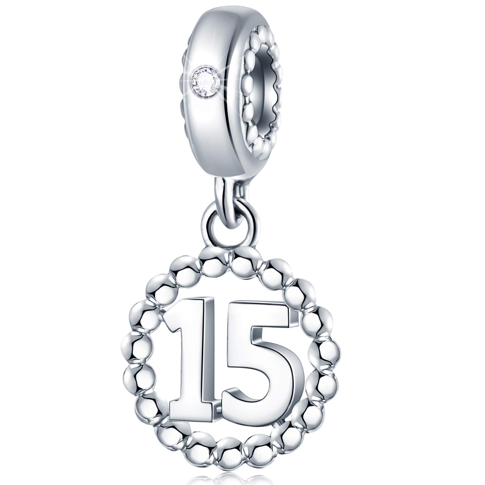 Choruslove Number Charms5,10,15,16,17,18,20,21,25,30,35,40,42,49,50,55,60,65,70 Number Charms for European Bracelet, 925 Sterling Silver Birthday Pendant Beads with CZ, Gifts for Mothers Day/Anniversary