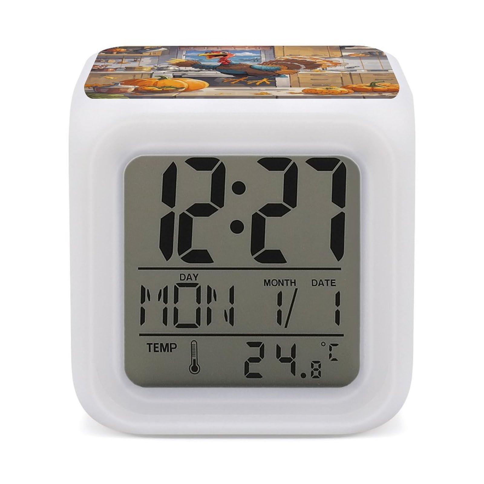 VstaDank Pumpkin and Turkey Alarm Clock Sleep Trainer 7 Color Changing Night Light Modern Touch Bedside Lamp Fashion Digital Clock with Temperature Display Wake Clocks for Loud Alarm