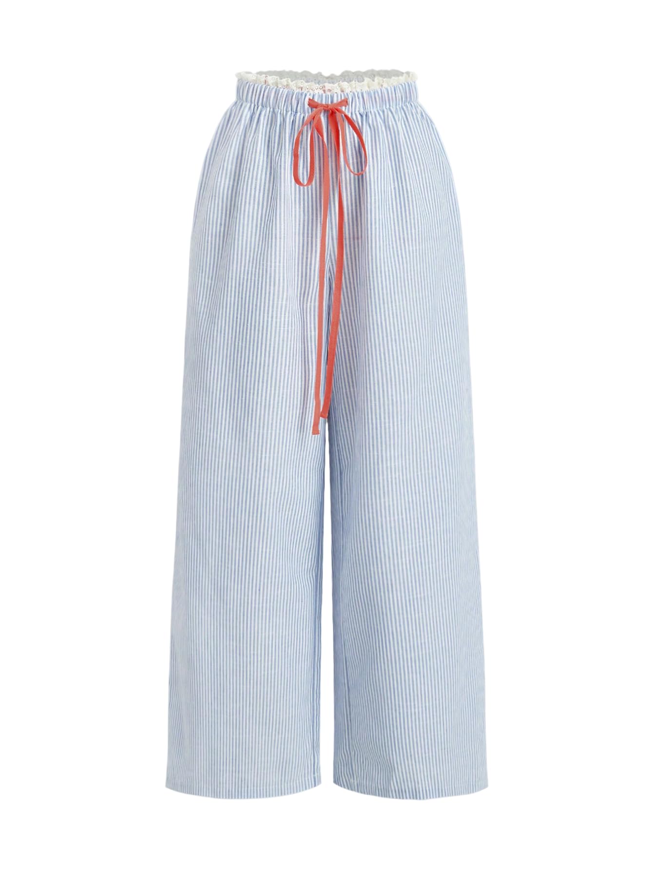 GORGLITTER Womens Striped Drawstring Waist Trousers Straight Leg Long Pants with Pockets