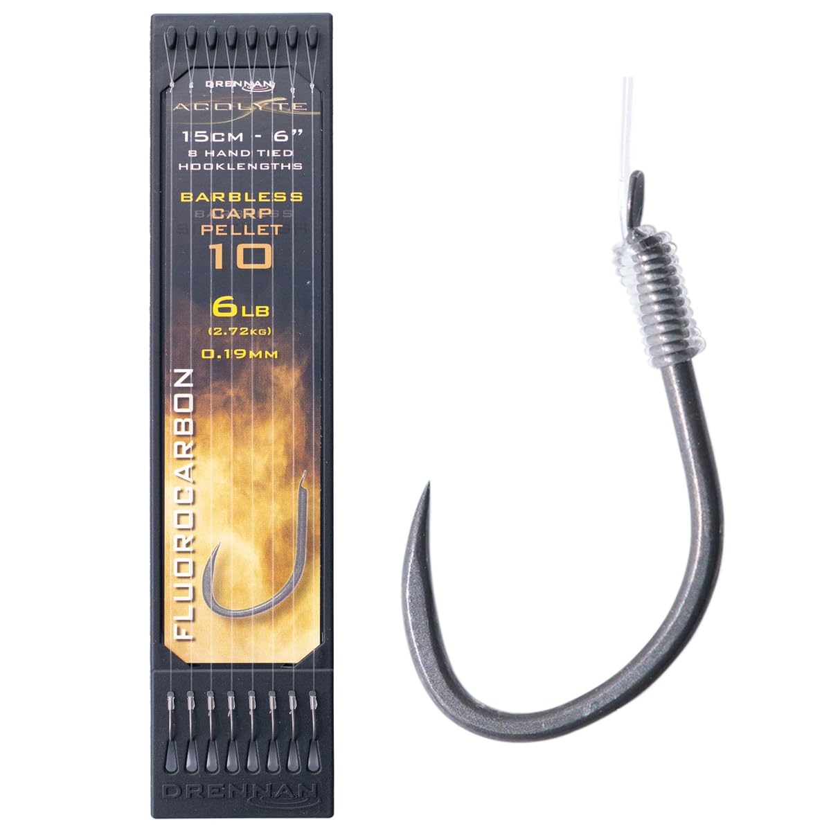 Drennan Acolyte Carp Pellet 6" Hook Plate Barbless Qty 8 (Size 10)
