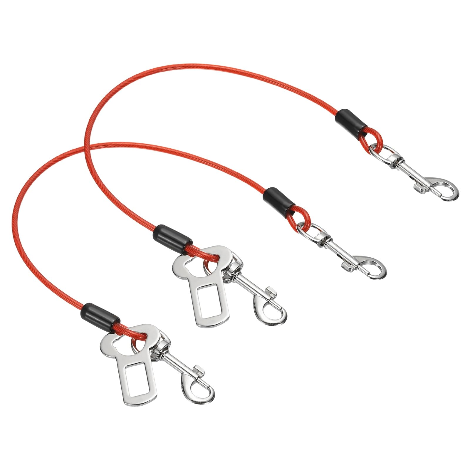 PATIKIL Chew Proof Dog Leash, 16 in Dog Seat Belt Harness with Double Clips Leash Extender Steel Braided Vehicle Tether, (Red, 2 Pcs), Intended for Pet Walking/Training
