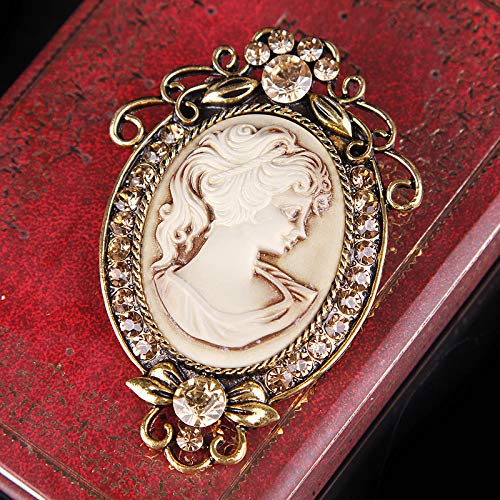 Image of lureme Vintage Elegant Victorian Lady Beauty Cameo with Crystal Brooch Pin (br000017)