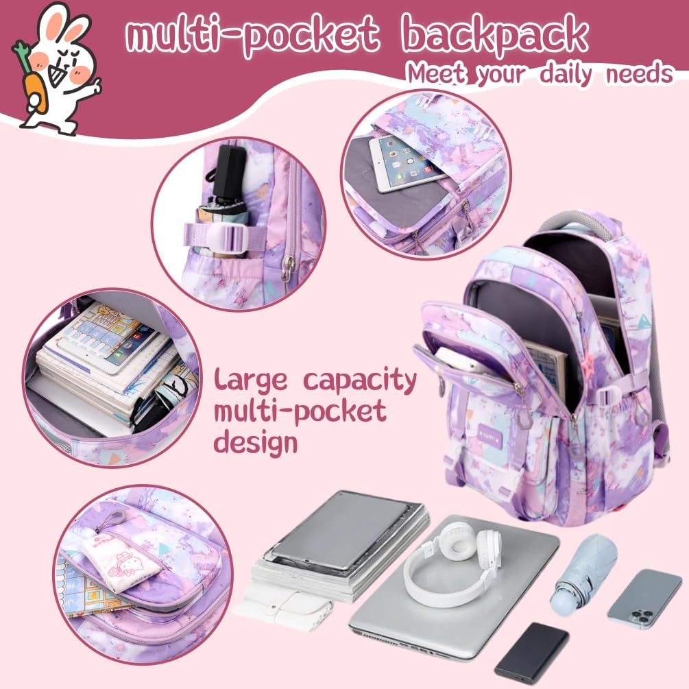 EKUIZAI Girls Trolley Backpack Set Cute Colorful Girls Rolling Backpack Middle School Trolley Schoolbag with Wheels - Image 3